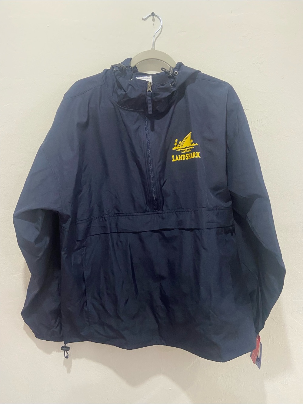 Lands' End Navy Windbreaker Anorak with Yellow Logo
